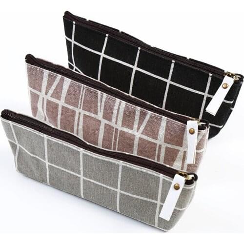 South Korea square Plaid canvas small fresh stripe pencil bag simple creative male and female students pencil box bag