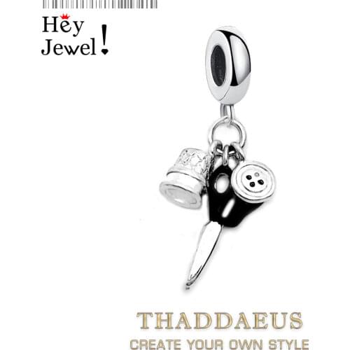 Thimble Scissors Button Pendant 925 Sterling Silver Dangle Charm Fit Bracelet Necklace Women 2021 New Fine Jewelry