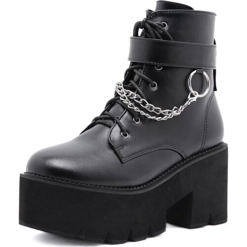 Women Boots Platform Boots Heels Women Shoes Punk Gothic Female Autumn Chunky Block Heel Footwear High Quality Chain Shoe Zipper