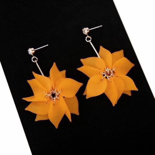 Sweet Resin Flower Petal Long Dangle Women Stud Earrings Jewelry Valentine Gift