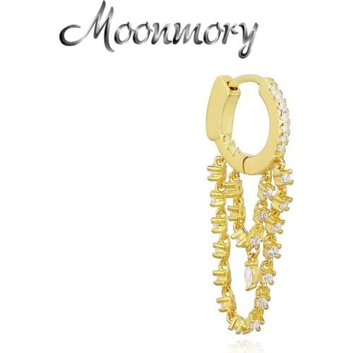 Moonmory Fine 100% 925 Sterling Silver Full Zircon Tassel Drop Earring For Women Gift Single Sale Crystal Chain Earring Jewelry