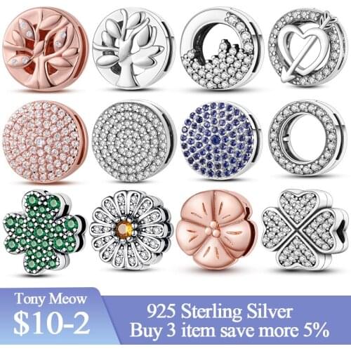 Hot Sale 925 Sterling Silver Beads Round Blue Pave Clip Charm fit Original Mesh Bracelet Bangle Silver 925 Jewelry Making Gift