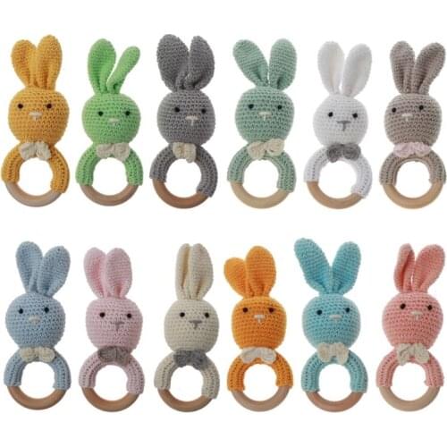 1PC Baby Rattle Toys Crochet Wooden Teething Ring Baby Teether Cot Hanging Toy