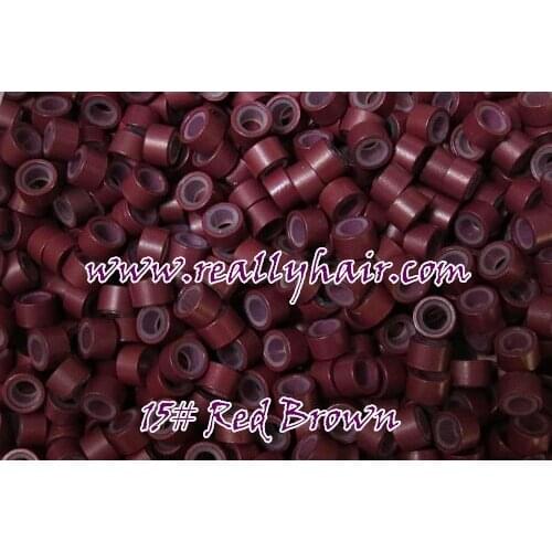 1000pcs/bottle silicon lined Micro Links Rings Beads Hair Feather Extensions 15#Red brown