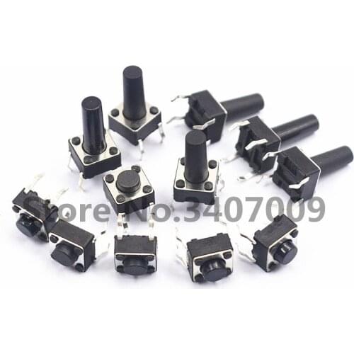 20PCS 4Pin 6*6 Micro Tact Push Button Switches DIP 6x6x4.3/5/6/7/8/9/10/11/12/13/14/15 MM 4.3mm 5mm 6mm 7mm 8mm 9mm 10mm 11mm