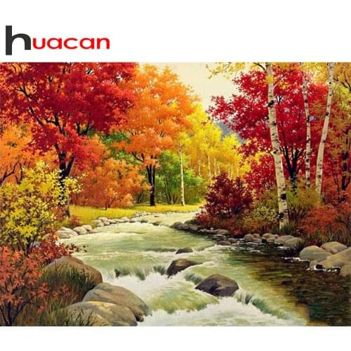 Huacan Diamond Painting Autumn Scenery 5D DIY Diamond Mosaic Landscape Full Square Diamond Embroidery Tree Crafts Kit Decorative