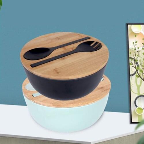 Bamboo Salad Bowl with Spoon Fork 3700ML Large Capacity Creative Serving Tableware Meals Bowls