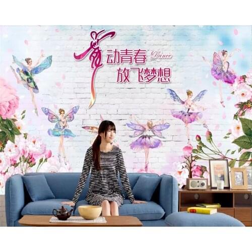 Beibehang Childrens room wallpaperModern white brick wall hand drawn Nordic flamingo art background wall wall papers home decor