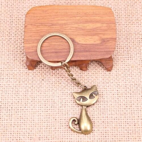 20pcs New Fashion Keychain 39x32mm cat fox Pendants DIY Men Jewelry Car Key Chain Ring Holder Souvenir For Gift