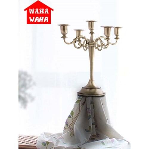 Bronze 5-Arms Metal Pillar Candle Holders Candlestick Home Wedding Decor Stand Mariage Candelabra Wedding Centerpieces for Table