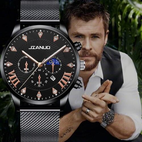 Fashion Mens Watches Top Brand Luxury Living Waterproof Steel Belt Quartz Wristwatch for Men Male Analog Watch with Calendar