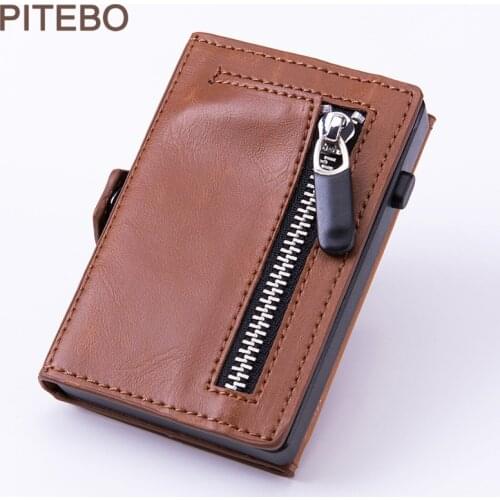PITEBO Hot Sell Mens Womens Mini ID Card Holders Business Credit Card Holder PU leather Slim Bank Card Case Organizer Wallet