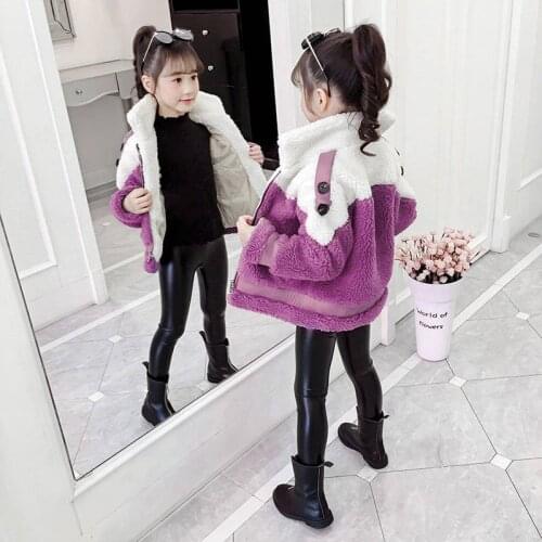 Girls Cotton Padded Clothes Thermal Outerwear Fall Winter Childrens Plush Thickened Fluffy Overcoat Kids Lamb Woolen Coat X493