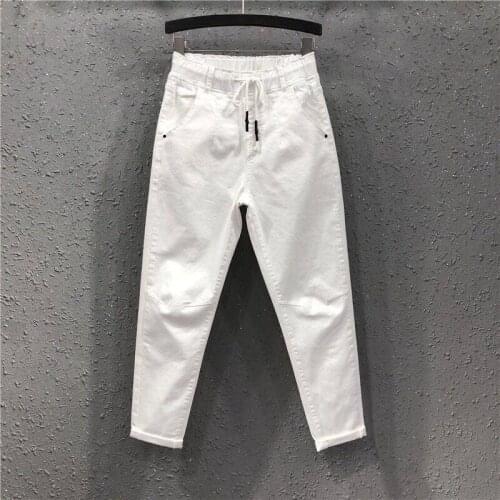 2020 Spring Summer White Jeans Women New European Tide Slim Thin Casual Trouser Women Cotton Denim Pants Harem Pants Khaki Black