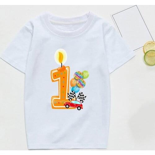 Boys Car Birthday Number Cartoon T Shirt Children Happy Birthday Candle Number Present T-shirt Boy&Girl Funny Gift Kid Tshirt