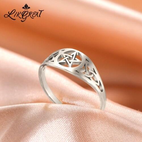 2021 Fashion Hollow Stainless Steel Celtic Love Knot Star Ring for Women Men Gold Silver Color Engagement Wedding Couple Rings