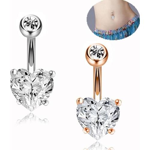 Fashion Sexy Heart Shape Sexy Belly Button Gold Silver Plated Rings Belly Piercing Zircon Body Jewelry Navel Piercing Rings