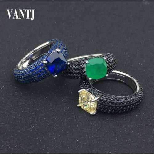 VANTJ New Design Emerald Sapphire Ring Sterling 925 Silver Created Gemstone Signity Spine Aquamaline Stone for Women Party Gift