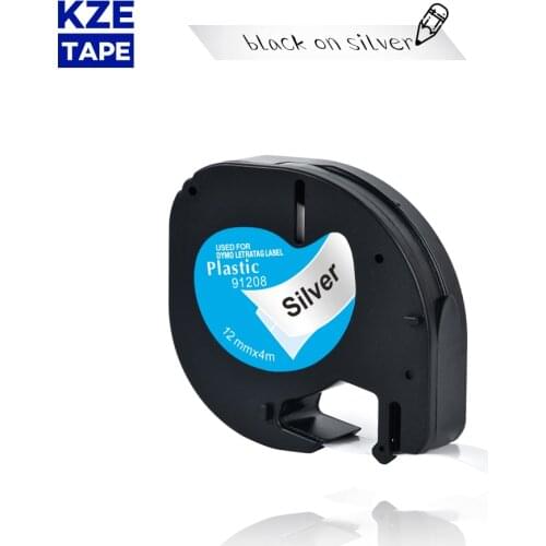 Dymo Letratag tape 12mm 91208 Black on Silver Plastic Tapes 59429 913838 91228 Label Tape Compatible Dymo LT-100H Label printer