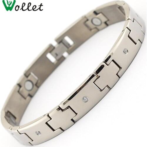 Wollet Crystal Health Energy Magnetic Titanium Bracelet Bangle for Mens Jewelry