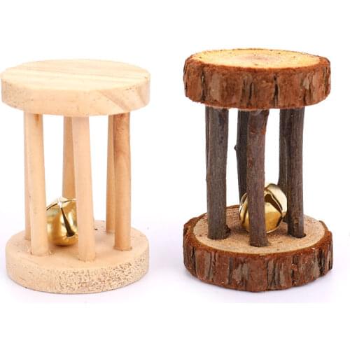 Cute Natural Wooden/PVC Rabbits Toys Pine Dumbells Unicycle Bell Roller Chew Toys For Guinea Pigs Rat Small Pet Molars Supplies