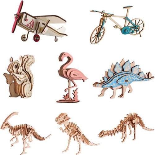 The new mini dinosaur puzzle wooden 3d model assembled childrens educational intelligence development toy brain boy 6 years old