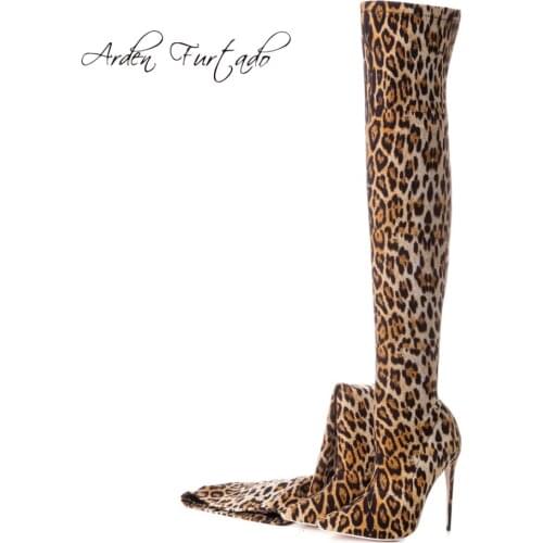 Arden Furtado 2020 spring autumn sexy high heels fashion boots for woman over the knee Stretch boots leopard stilettos big size