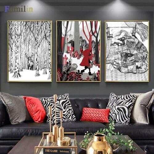Nordic Deer Lion Print&Poster Canvas Painting Art Oil Kids Room Wildlife Animal Home Decor Modular Wall Picture