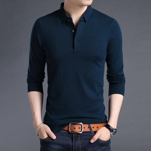 MRMT 2021 Brand New Autumn Mens Long Sleeve Sweater Wool Knit Lapel Solid Color for Male Tops Sweater
