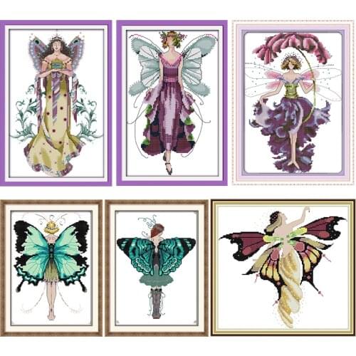 Joy Sunday Flower Fairy Stamped Cross Stitch Kit Pattern Counted 11CT 14CT Print Handmade Needlework Embroidery Decor Art Sewing