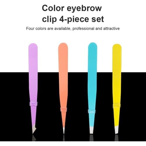 Four-piece Set Professional Stainless Steel Slant Tip Tweezers Eyebrow Clip Lightweight And Portable Hair Removal Makeup Tools