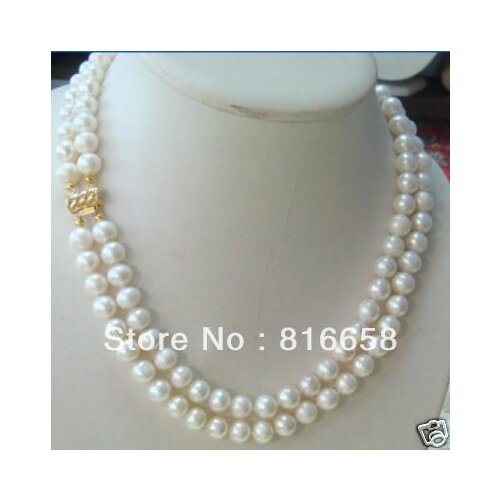 2 rows 7-8MM DOUBLE STRAND FRESHWATER WHITE PEARL NECKLACE