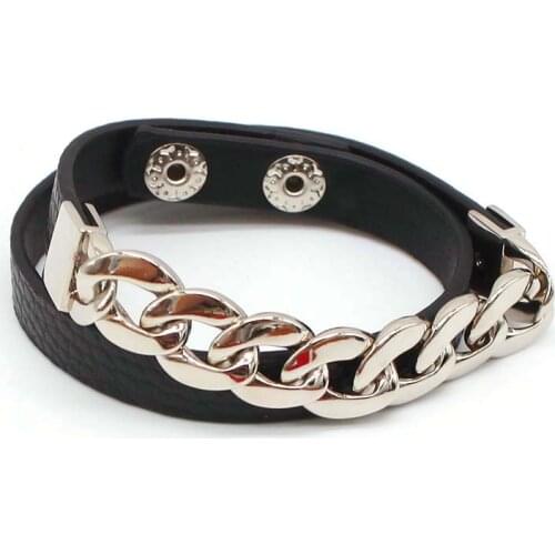 TOTABC Couple Leather Bracelet Plated Curb Chain Bracelet and Bangle Charm Feminine Bracelet Jewelry Pulsera Hombre