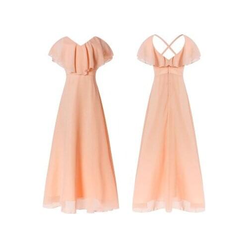 Girls Dress Festive Long Princess Dress Halterneck Lace Criss Cross Chiffon Party Dress Kids Clothing Wedding Flower Girl Dress