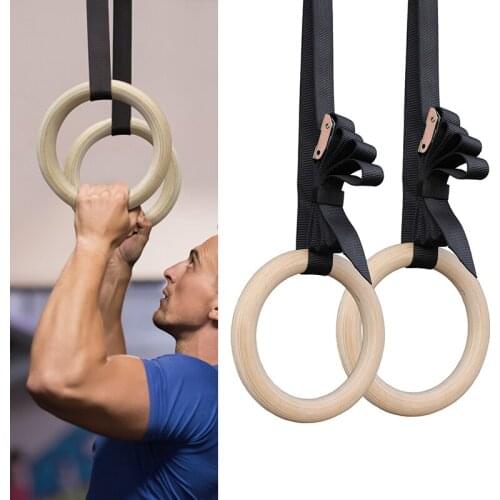 Professional Wood Gymnastic Rings Pull Up Gym Ring for Home Fitness Strength Training 28/32mm Adjustable Straps for Optional