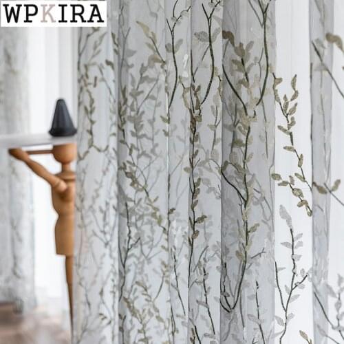 Window Pastoral Branches Sheer Curtain for Living Room Soft Fabric Embroidery Voile Curtain Drape Tulle Curtain Kitchen Z207#C