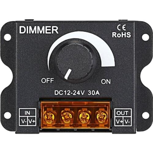 PWM Dimming Controller for LED Strip Light, DC 12V - 24V Dimmer Knob ON/OFF Switch with Aluminum Housing, Single Channel 30A