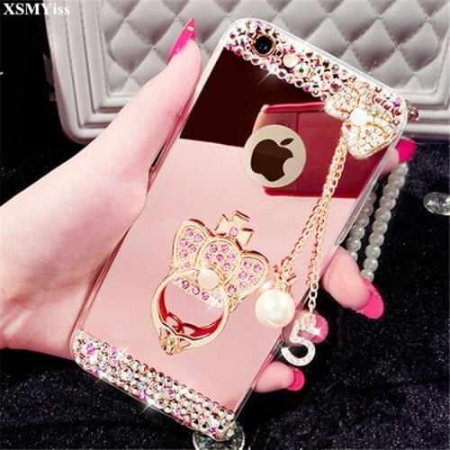For Huawei Honor 8 9 10 20 Lite V10 V20 7X 8X Nova2 3 4 5 Luxury Diamond Soft Mirror With 360 Ring Holder Rhinestone phone Case