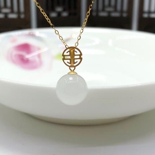 SHILOVEM 18k yellow gold natural White Jasper pendants none necklace classic wholesale Fine women new gift 10mm yzz10105589hby