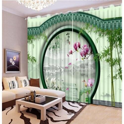 3D Printing Curtains Blackout Drapes Living Room arch Design 3D Window Curtain For Kitchen Bamboo Photo Green Curtain