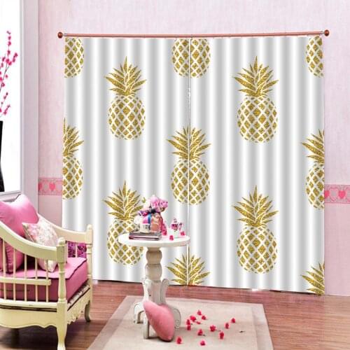Golden fruit pineapple Painting Decor Curtains 3D Photo Print For Living room Bedroom Polyester Fabric Sunshade Blackout Drapes