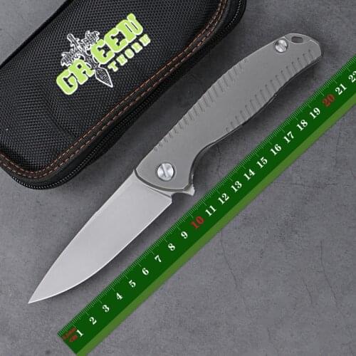 Green Thorn F95 R18 folding knife D2 steel blade titanium handle outdoor camping hunting EDC tools pocket kitchen supplies