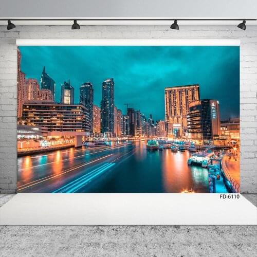 Modern Buildings Night View Street Photo Background Customized Backdrop for Children Baby Portrait Photocall Photography Props