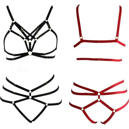 HANAERNES Cage Top Rave Body Elastic Gothic Bondage Woman Lingerie Sexy Garter Belt Punk Suspenders Harness Bra