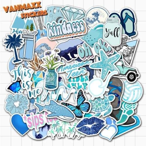 VANMAXX 50 PCS Blue VSCO Summer Fresh INS Style Stickers Waterproof Vinyl Decal for Laptop Helmet Bicycle Luggage Guitar