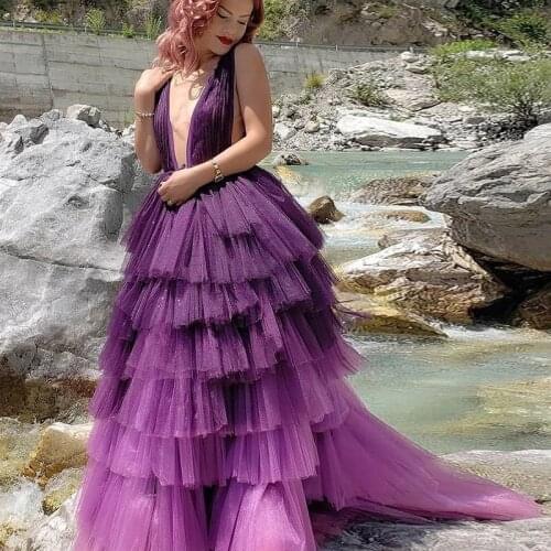 Formal Evening Dress 2021 V Neck Ruffles A Line Backless Prom Dress Party Celebrity Gowns Custom Made