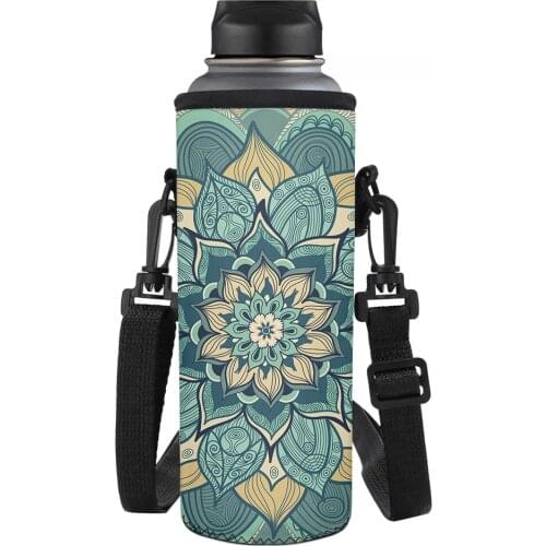 Vintage Mandala Flower Print Adiabatic Water Bottle Cover Pouch Thermos Cup Bag Outdoor Hiking Drinkware Bottles Protective Case
