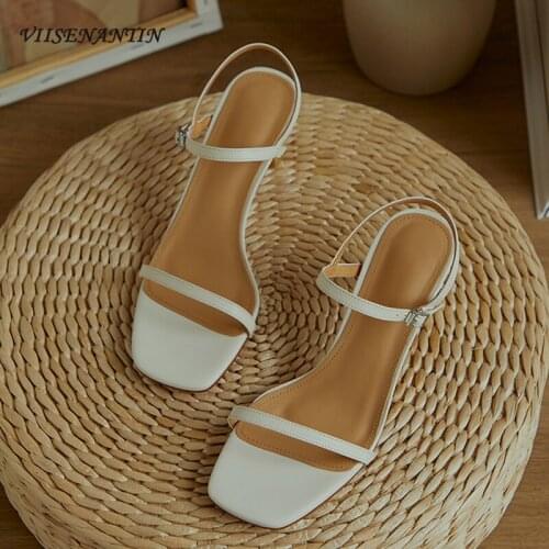 European high-heeled sandals womens summer 2021 new style comfortable all-match fashion thick-heeled mid-heel shoes