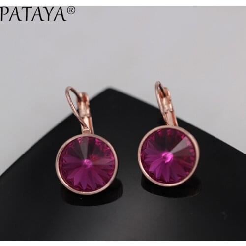PATAYA New RU Hot Exquisite Crystals Earrings 585 Rose Gold AB Multicolor Charm Earrings Jewelry Women Round Dangle Earrings