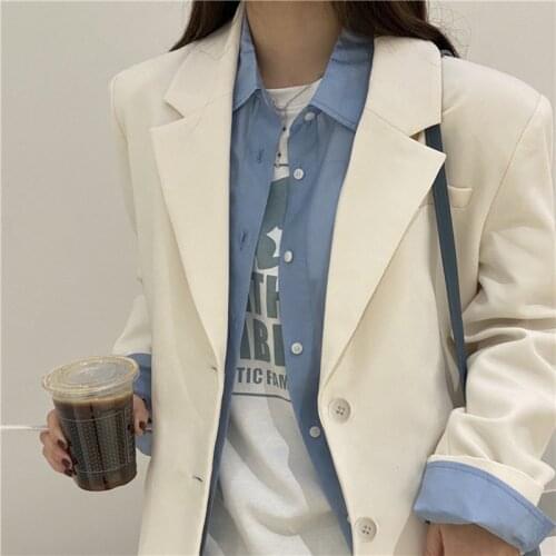 Beige Blazer Female 2021 Spring Autumn Solid Color Long Sleeve with Pockets Notched Blazer Office Business Ladies Stylish Tops
